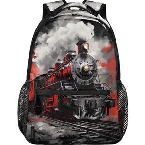 Kids Backpack for Girls - 16" Locomotive Train School Backpack Lightweight Waterproof Elementary Schoolbag Kindergarten Book Bag Travel Daypack for Students, 11.4"L x 8"W x 16"H