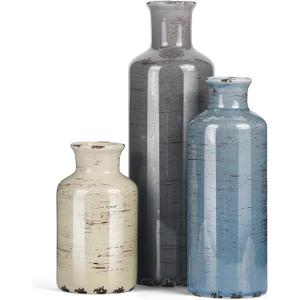 Ceramic Vase Set of 3, Small Flower Vase for Home Decoration, Rustic Farmhouse Table Shelf, Entrance Decor, Ice Crackle Vintage Vase for Living Room & Dining Table Centerpieces, Multicolor