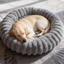 Donut Dog and Cat Bed, Luxurious Comfortable Faux Rabbit Fur Pet Beds, Round Anti-Anxiety Calming Puppy Kitten Bed with Anti-Slip Bottom for Small Medium Dogs & Cats(35", Brown) (L(31*31*8), Grey)