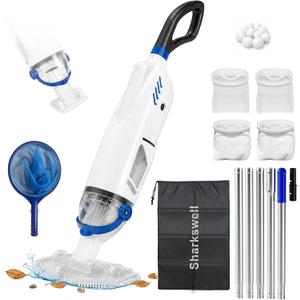 Sharkswell (2026 Upgraded) Cordless Pool Vacuum with Telescopic Pole | 60 Min Powerful Suction & Large Head, Rechargeable Handheld Cleaner for Above Ground Pools, Inground Pools, Hot Tubs, and Spa