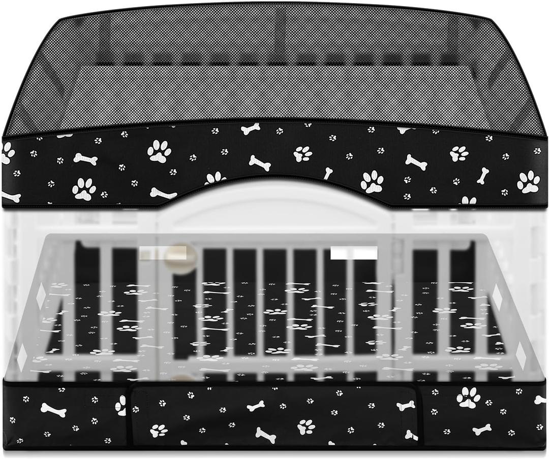 2 Pack Dog Playpens Cover and Bottom Mat Fits for 36 Inch 4 Panels Pet PlayPen, Dog Crate Cover Puppy Exercise Pad, Reusable Washable, Hoop and Loop Design, Playpen Not Included(Black)