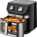 9.5Qt Large Air Fryer Oven, Airfryer Toaster Oven Combo, Non Toxic Stainless Steel Air Fryer with Window, XL Capacity Basket Style Airfryer for Family, Easy Dual Knob Control, Black, 9.5 Quart