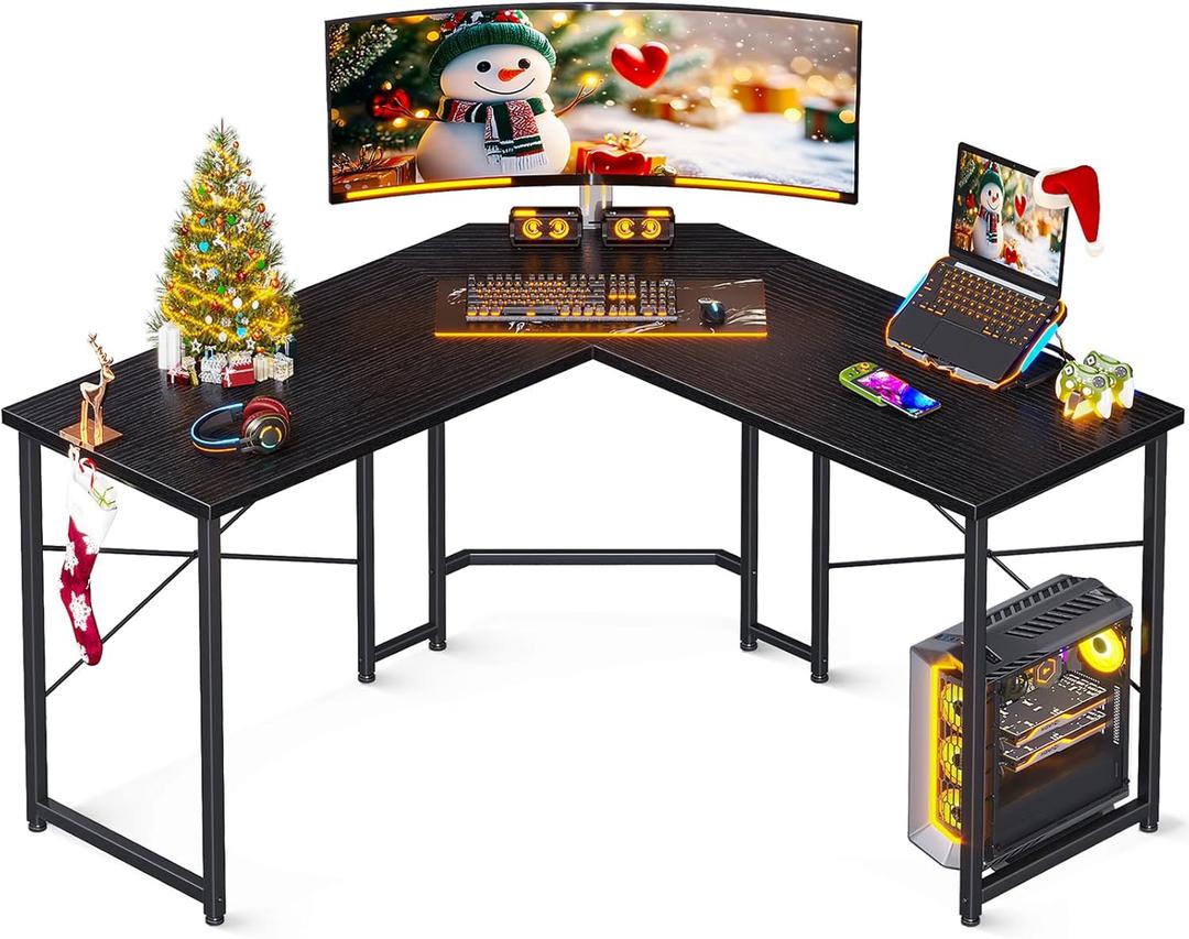 Casaottima 47 inch L Shaped Gaming Desk, Corner Desk Gaming Table for Home Office, Computer Desk Sturdy Writing Workstation for Small Space, Easy to Assemble, Black