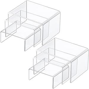 Chuangdi 2 Sets Acrylic Display Risers, Product Stand, Jewelry Display Riser Shelf Showcase Fixtures for Dessert Cupcake Candy Figure Treat Action Showcase(Clear,Small Set)
