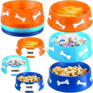 12 Pieces Dog Paw Plastic Bowls Dog Theme Birthday Party Supplies Puppy Party Supplies Blue and Yellow Food Trays with Bone Cards for Birthday Favors (Light Blue)