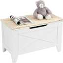VECELO 30" Storage Bench, Entryway Shoe Ottoman, Farmhouse Style Bench with Handwoven Cushion and Metal Safety Hinges, for Bedroom, Living Room, Entryway, White