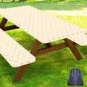 Smiry Picnic Table Cover with Bench Covers, Waterproof Elastic Fitted Tablecloth for 5 Foot Tables, Washable Polyester Tablecloths for Camping, Indoor & Outdoor (Beige, 30x60 Inch 3-pc Set)