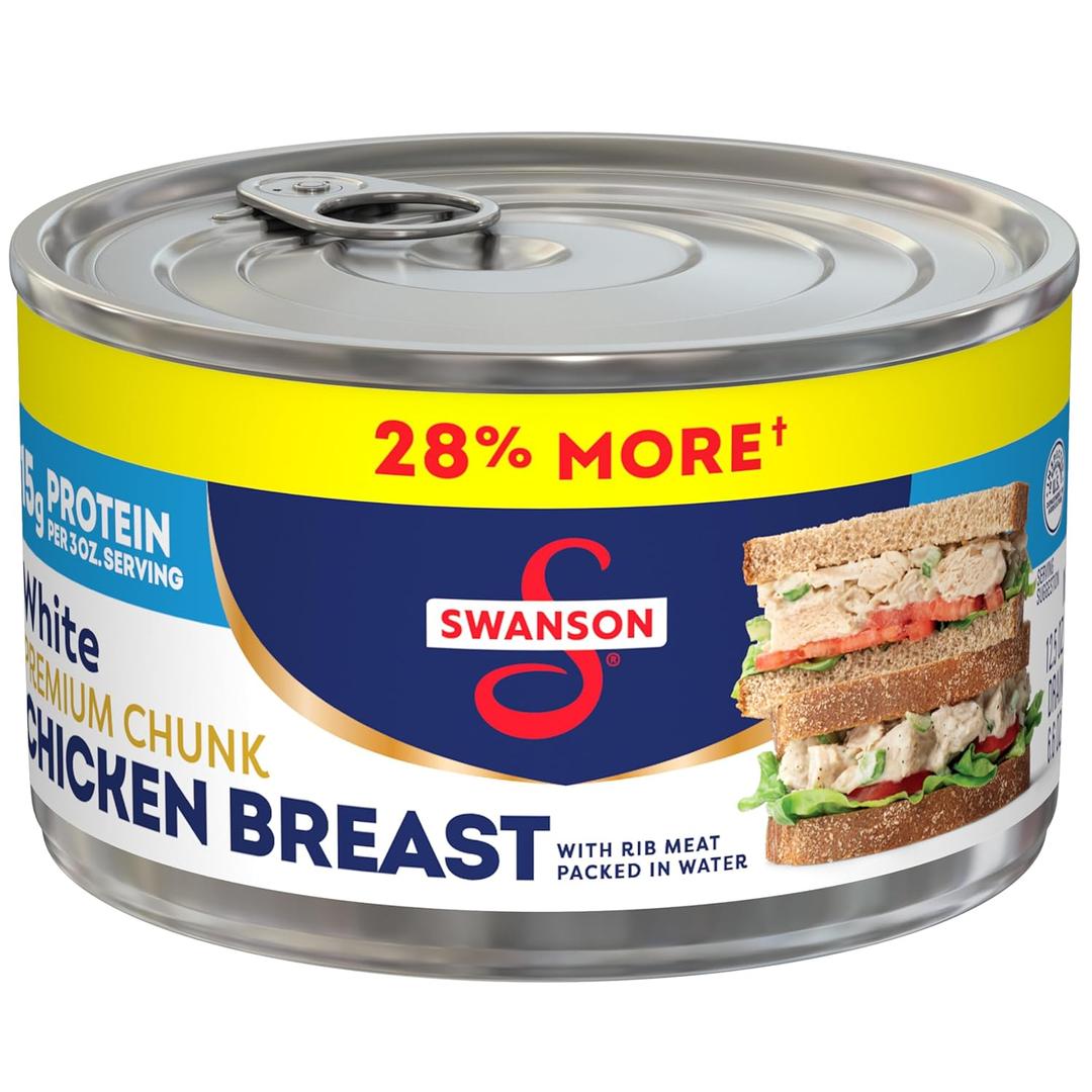Swanson White Premium Chunk Canned Chicken Breast in Water, Fully Cooked Chicken, 12.5 OZ Can (EXP 07/03/26)