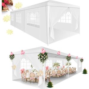 HOTEEL 10x30 Party Tent Outdoor Canopy Tent with Removable Sidewalls, White Tents for Parties Waterproof for Backyard Outdoor Event Wedding Carpa Gazebo Patio BBQ