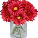 TOPIA Artificial African Daisies Flowers African Daisy Silk Flowers Artificial Gerbera Daisies Pack of 10 (Red)