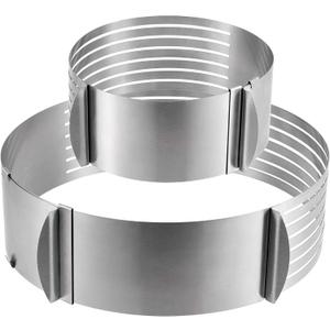 2 Pack Cake Slicer, Stainless Steel Cake Cutter Leveler 7-Layer 6-8 inch and 9-12 inch Adjustable Cake Ring Molds for Baking, Cutting and Slicing Cakes - Silver