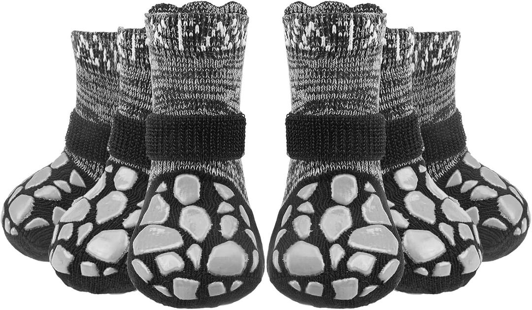 EXPAWLORER Anti Slip Dog Socks to Prevent Licking Paws,Winter Dog Boots & Paw Protectors,Dog Booties for Hardwood Floors with Grippers,Dog Shoes for Hot/Cold Pavement Small Medium Large Senior Dog (Sagegray)