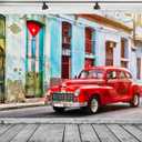 BELECO 10x8ft Fabric Vintage Street Red Car Backdrop Old Havana Cuba City Classic Car Old Building Cuban Background for Theme Party Decor Kids Adults Portrait Photo Studio Props (N5-a14349)