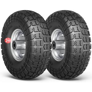 4.10/3.50-4 Tire Wheels Flat Free, 10" Heavy Duty Solid Replacement Tires with 5/8 Bearings for Wagon, Wheelbarrow, Hand Truck, Generators (2 Pack) (2 PCS Solid Tire)