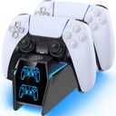 PS5 Controller Charger Station Compatible with PlayStation 5 Faceplates Edge & Dual Controller, 9 Lightings PS5 Accessories Charging Station, PS 5 Dock Stand with LED Indicator & On-off Switch & Cable (Deep Black)