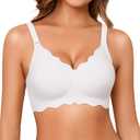 Guhaha Seamless Bras Women Wireless Comfort Push Up T-Shirt Bra Full Coverage V-Neck Bralette Soft Everyday Wea White M