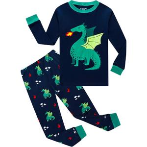 Family Feeling Kids & Toddler Boys Pajamas 2 Piece Pjs Set 100% Cotton Sleepwear (Dragon/Dragon/F1)