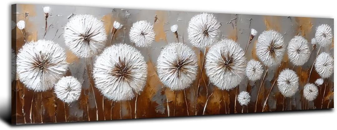 Rustic Dandelion Wall Art Farmhouse White Flower Picture for Living Room Abstract Country Plant Botanical Wall Decor Floral Canvas Prints Vintage Aesthetic Dandelion Poster Bedroom Decorations 14x48"