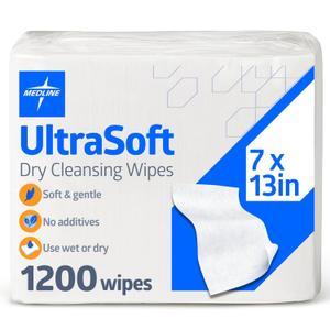 Medline Ultrasoft Dry Baby Wipes, Gentle Disposable Cleansing Cloths, 1,200 Count, Dry Wipe Size is 7 x 13 inches, Great for Sensitive Skin and can be used as Baby Washcloths, Incontinence Wipes