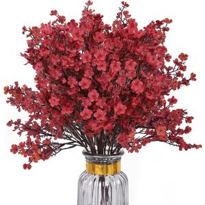 8Pcs Baby Breath Artificial Flowers, Real Touch Red Silk Flowers Bundles Fake Flowers for Vase Home Office Wedding Spring Winter Indoor Outdoor Centerpiece Table Party Decoration