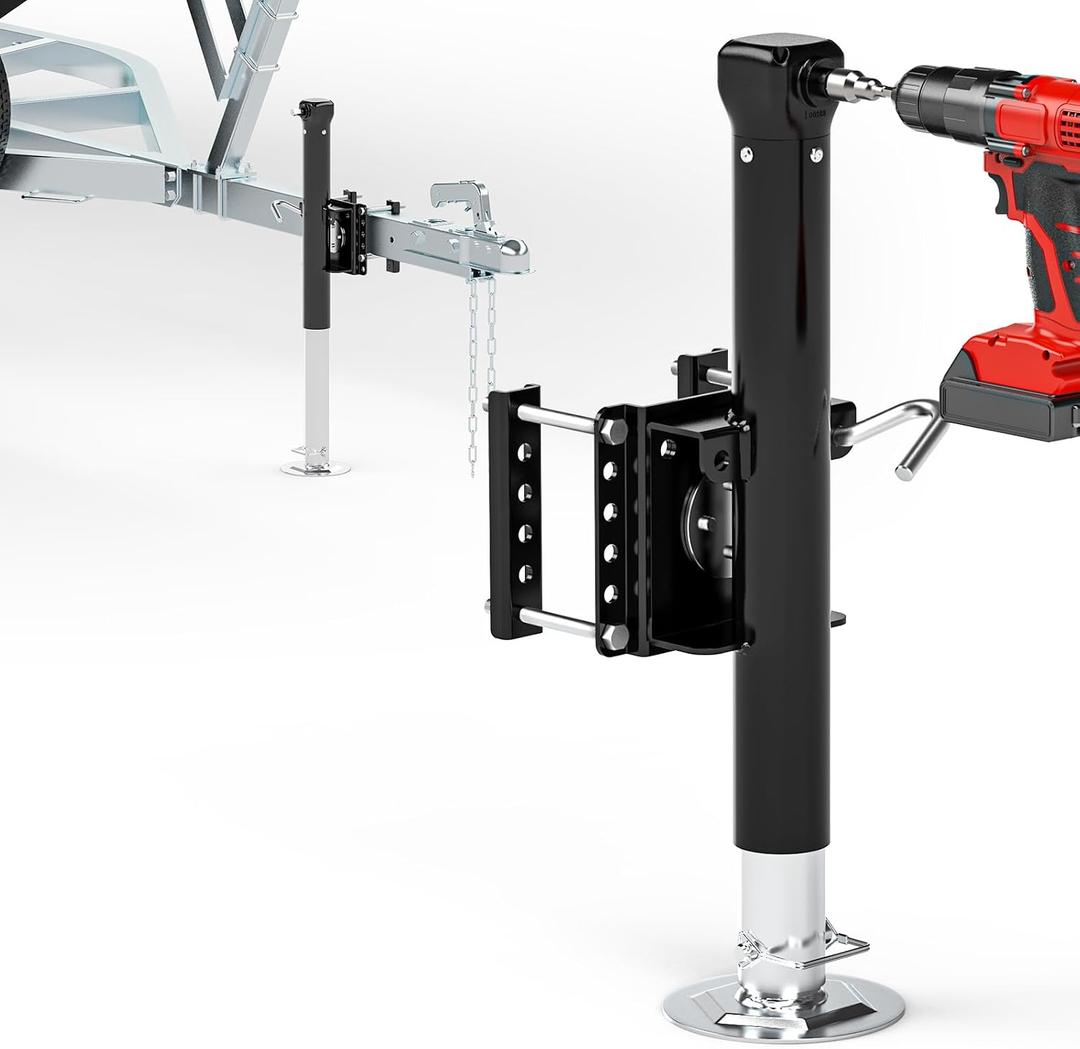 Upgraded Bolt-on Trailer Jack (Electric Drill Adjust), Adjustable 7.5-37.6 Drop Leg, Universal Heavy-Duty RV Tongue Jack with 5000lbs Capacity, Bolt on Trailer Jack for Utility Yacht Boat(Silver)