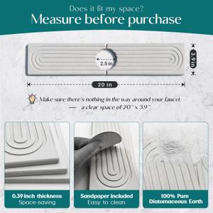 Eormoe Diatomite Sink Splash Guard - DryingNeat Kitchen Faucet Mat, Instant Dry Water Absorbing Stone Tray for Sink, Durable Protector for Kitchen Bathroom Counter [Light Grey, 20"]