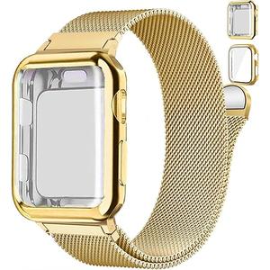 Waterproof Stainless Steel Milanese Band with Case Compatible for Apple Watch 38mm 40mm 41mm 42mm 44mm 45mm 46mm 49mm Women/Men,Magnetic Strap for iWatch Series 11 10 9 8 7 6 5 4 3 2 1 SE SE3 Ultra2/3