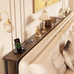 Huuger 118 Inch Sofa Table with Power Outlets, Skinny Behind Couch Table, 118.1" W