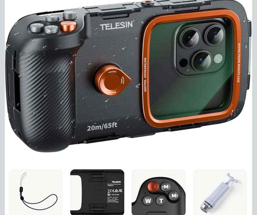 TELESIN Universal Underwater Phone Case for Snorkeling and Diving Waterproof Housing for Photo & Video Handle Grip for iPhone 7-17 Pro/Pro Max/Plus/Mini, Galaxy S10-S26 Ultra/Plus and Most Phones