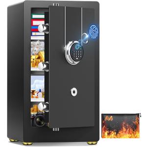 23.62" Tall Biometric Safe Box with Fireproof Waterproof Bag, 2.6 Cuft Fireproof Safe Large Document Storage Anti-Theft Dual Alerts, Mute Mode, Digital Security for Business