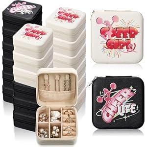 Batiyeer 18 Pack Cheer Team Gifts for Cheerleader, Leather Mini Travel Jewelry Organizer Case Boxes Bulk for Women Girls