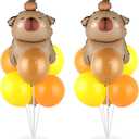 Capybara Party Balloons Stand Kit 2 Sets with 2 Cute Brown Capybara Foil Balloons Cute Animal 1st Party Balloon Centerpieces for Tables for Gender Reveal Animal Capybaras Birthday Themed Decorations