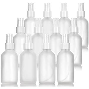 JUVITUS 4 oz / 120 ml Frosted Clear Glass Boston Round Bottle with White Treatment Pump BPA Free Refillable Empty Storage Containers (11 Pack) + Travel Foamer