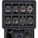 ROTHWELL 8 Slot Leather Watch Box with Valet Drawer - Luxury Case Display Jewelry Organizer, Locking Display Case Holder with Real Glass Top - Watch Box Organizer for Men & Women (Carbon)
