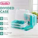 Sterilite Divided Case, Stackable Plastic Small Storage Container with Latch Lid, Organize Crafts, Small Hardware Items, Clear with Blue Trays, 6-Pack