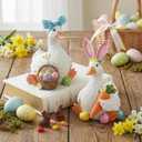 AceOrbit 2 Pcs Silly Goose Figurines Spring Desk Goose Decor Mother's Day Gooses Figurines Gifts Farmhouse Resin Tabletop Ornament for Birthday Baby Shower Garden Tiered Tray Table Decor(Easter Style)