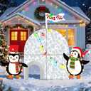 ARQRHTLY 5 Pcs Winter North Pole Decorations, 31.4 x 46.4 in Lighted 2D Ice House Cardboard Cutout with 2 Penguins Stand and Lights Strings for Yard Garden Lawn Indoor Outdoor