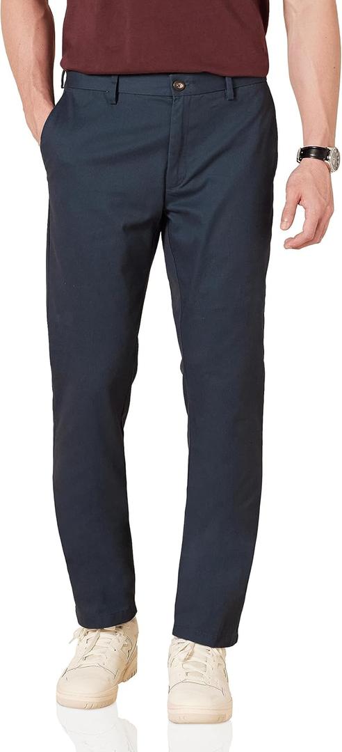 Men's Slim-Fit Wrinkle-Resistant Flat-Front Chino Pant (31W x 30L, Navy)