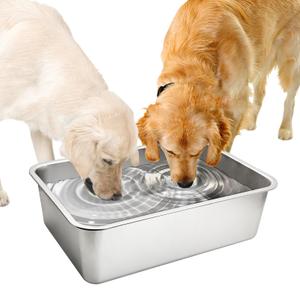 Fhiny 7 Gallon Stainless Steel Dog Water Bowl, Extra Large Capacity Dog Water and Food Bowl, Metal Pet Feeding Bowl for Indoor and Outdoor Use for Large Breed Pets（19.7 x 13.8 x 9.9 in）