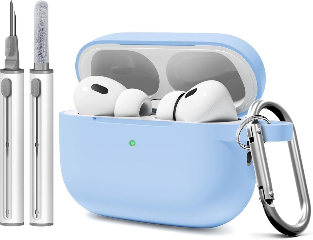 AirPods Pro 2 Case with Cleaner Kit, Compatible with Airpods Pro 2nd/1st Generation Case (USB-C Cable) with Keychain for Women and Men,Sky Blue