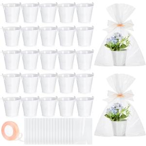 Domensi 50 Pcs Wedding Mini Metal Buckets with Handle 1.65 x 2.05 x 2.36 Inch Mini Tin Buckets White Bucket White Metal Pails Gift Packaging Set for Easter Decorations Party Favors Bridal Craft