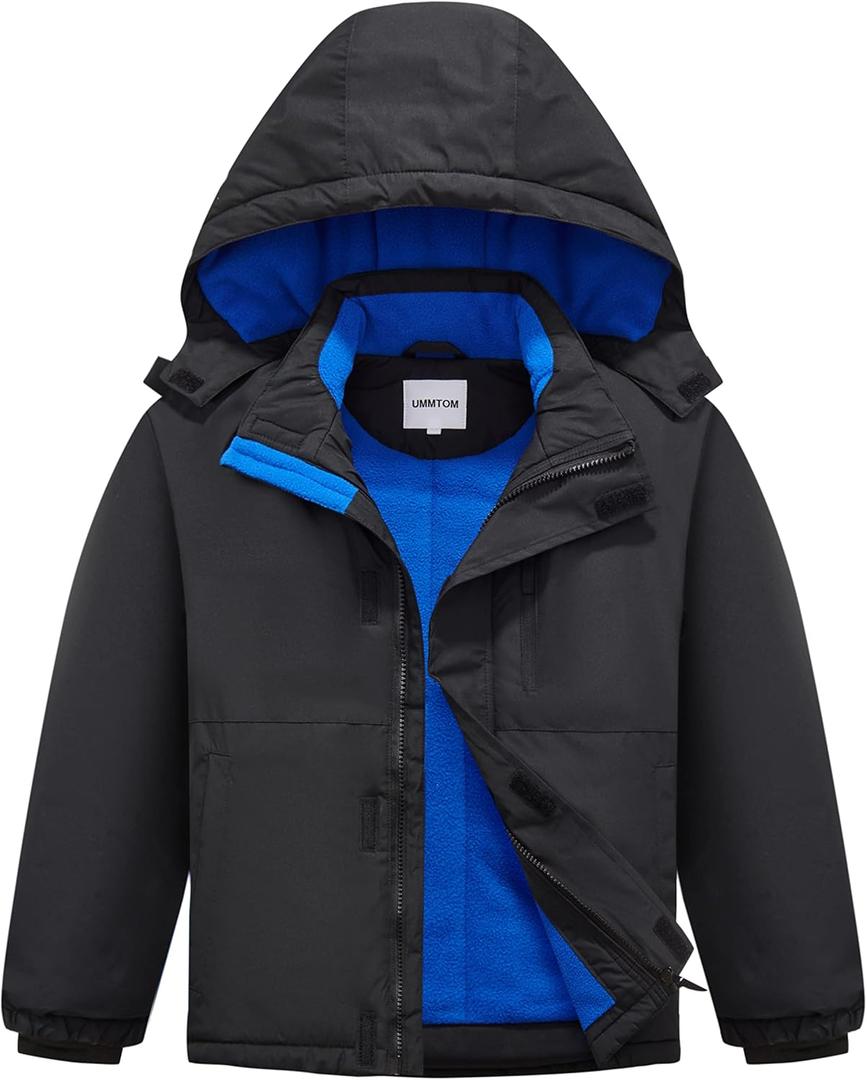 Boys Waterproof Ski Jacket Fleece Lined Warm Winter Snow Coat Hooded Winter Jacket for Kids (13-14, Black)