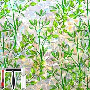 Leafy Rainbow Window Privacy Film, Stained Glass Cling, 17.5" * 78.7 "