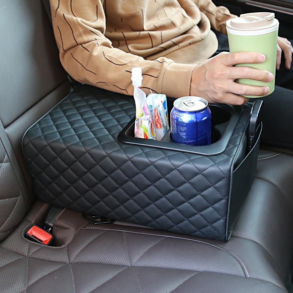 Supin Upgraded Car Seat Armrest Organizer with Cup Holders & Phone Slot - Large Capacity Heightening Storage Pad for SUV/Truck/Home Sofa/Outdoor, Multifunctional Durable Car Accessories (Plaid)