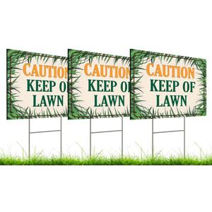 Set of 3 Double Sided 12x8 Inches Plastic Sign With H-Stakes "Caution Keep of Lawn" - Keep Grass Stay Treated Lawn - No Pets on Chemically Treated Yard - Please Do Not Spray Wildlife Habitat