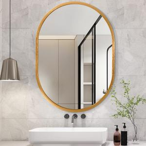 JJUUYOU Oval Bathroom Mirror Wall Mounted Mirror Gold Metal Mirrors 16"x20" Aluminum Alloy Framed Bedroom Mirrors for Living Room Entryway Dorm and Entryway