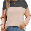 Ivicoer Womens Color Block Pullover Shirts Ribbed Long Sleeve Tops Fall Casual Loose Sweatshirts Fashion (XL)