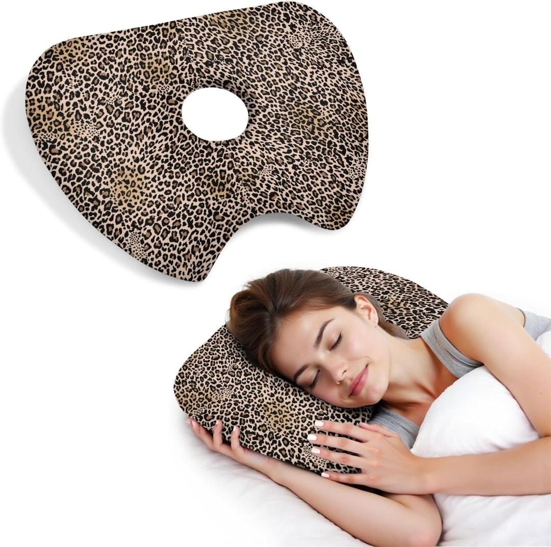 Ear Piercing Pillow for Side Sleepers Pillows with Holes for Ear Pain,Donut Pillow for Ear Side Sleeping Pillow for Adults CNH Ear Pain Relief Pressure Sores Ear Pillow with Hole in Center (17.5"x12.6", Brown)