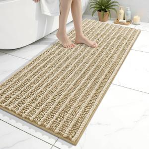 Arotive Luxury Bathroom Rugs 47x20, Extra Soft Thick Absorbent Shaggy Chenille Bath Rugs, Non-Slip Machine Wash Dry, Bath Mats for Bathroom Floor, Tub and Shower, Home Decor Accessories, Beige