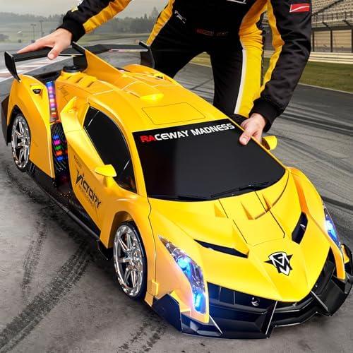 Victory Infinity Power 1:10 Big Size Transform RC Car, Remote Control Car with 2.4GHz Gesture Sensing, One Button Deformation to Robot with Light, Toy Cars Birthday Gifts for Kids Age 3 4 5 6 7 8 9 10 Years Old Boys Girls
